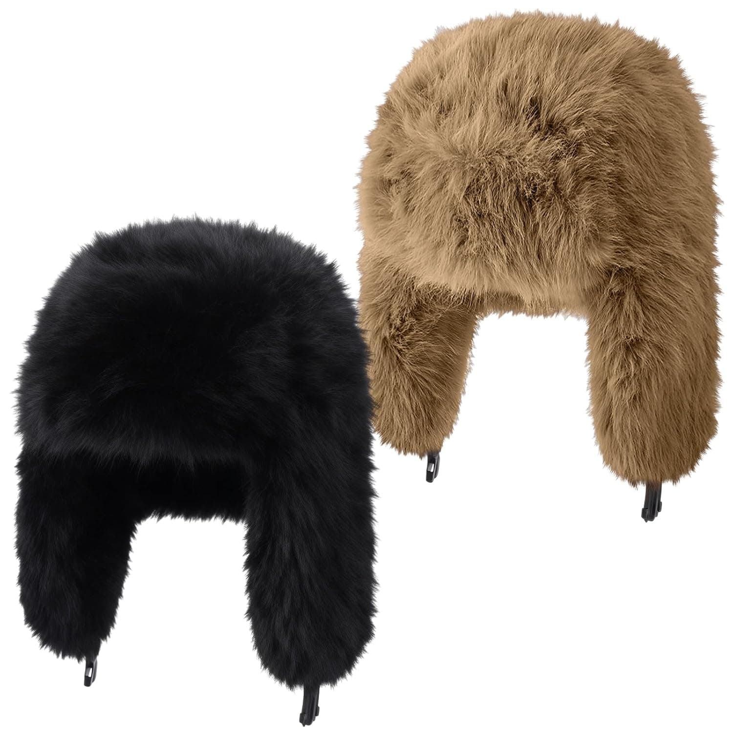 2 Pack Women's Faux Fur Trapper Hats, Black & Brown