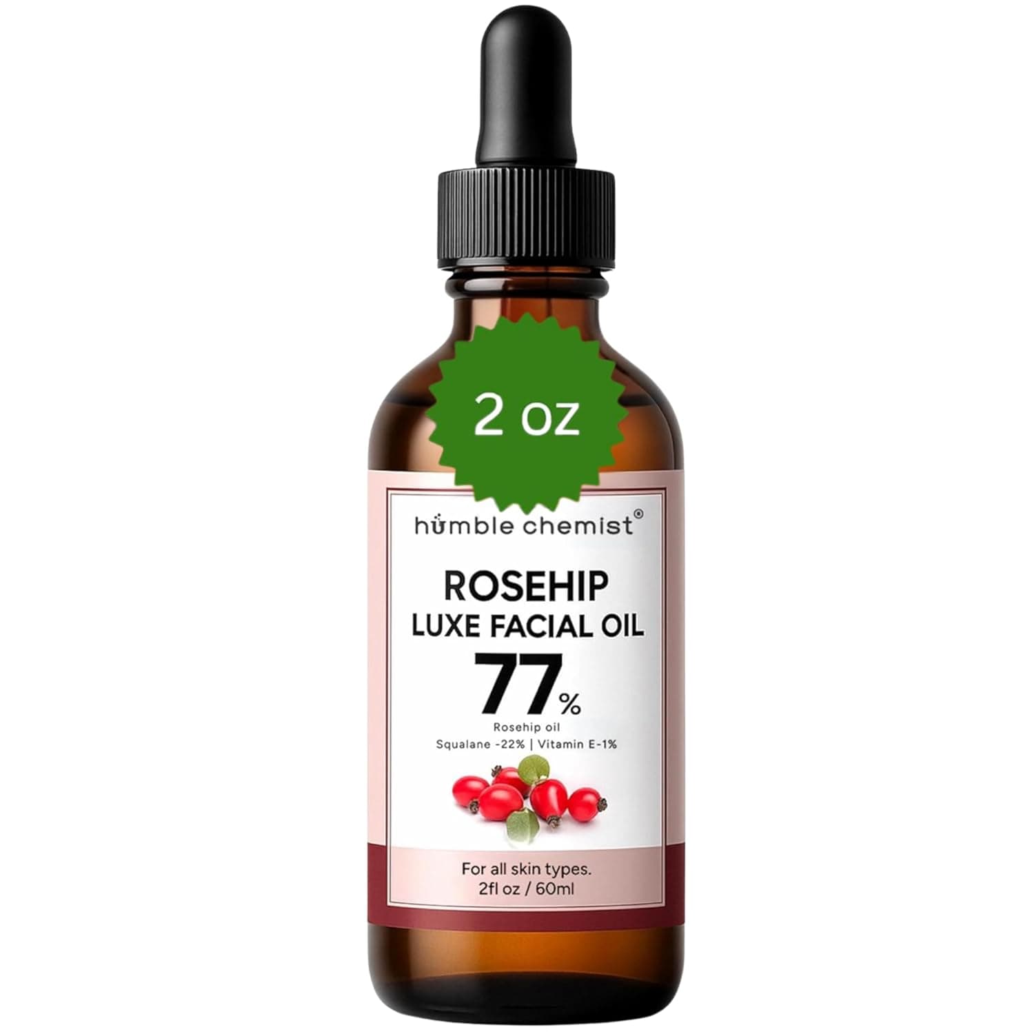 Rosehip Face Oil, 77% Rosehip with Squalane & Vitamin E, 2 oz