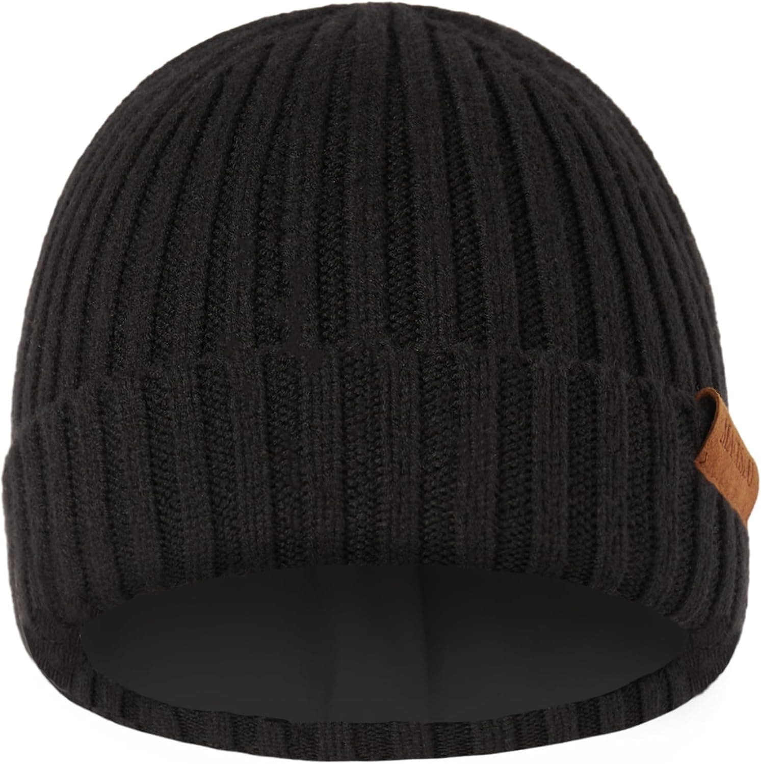 Unisex Merino Wool Blend Short Beanie, Double Layer Fleece, Black