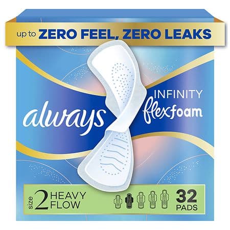 3 Boxes Always Infinity FlexFoam Pads, Size 2 Heavy, Unscented, 3 Packs of 32