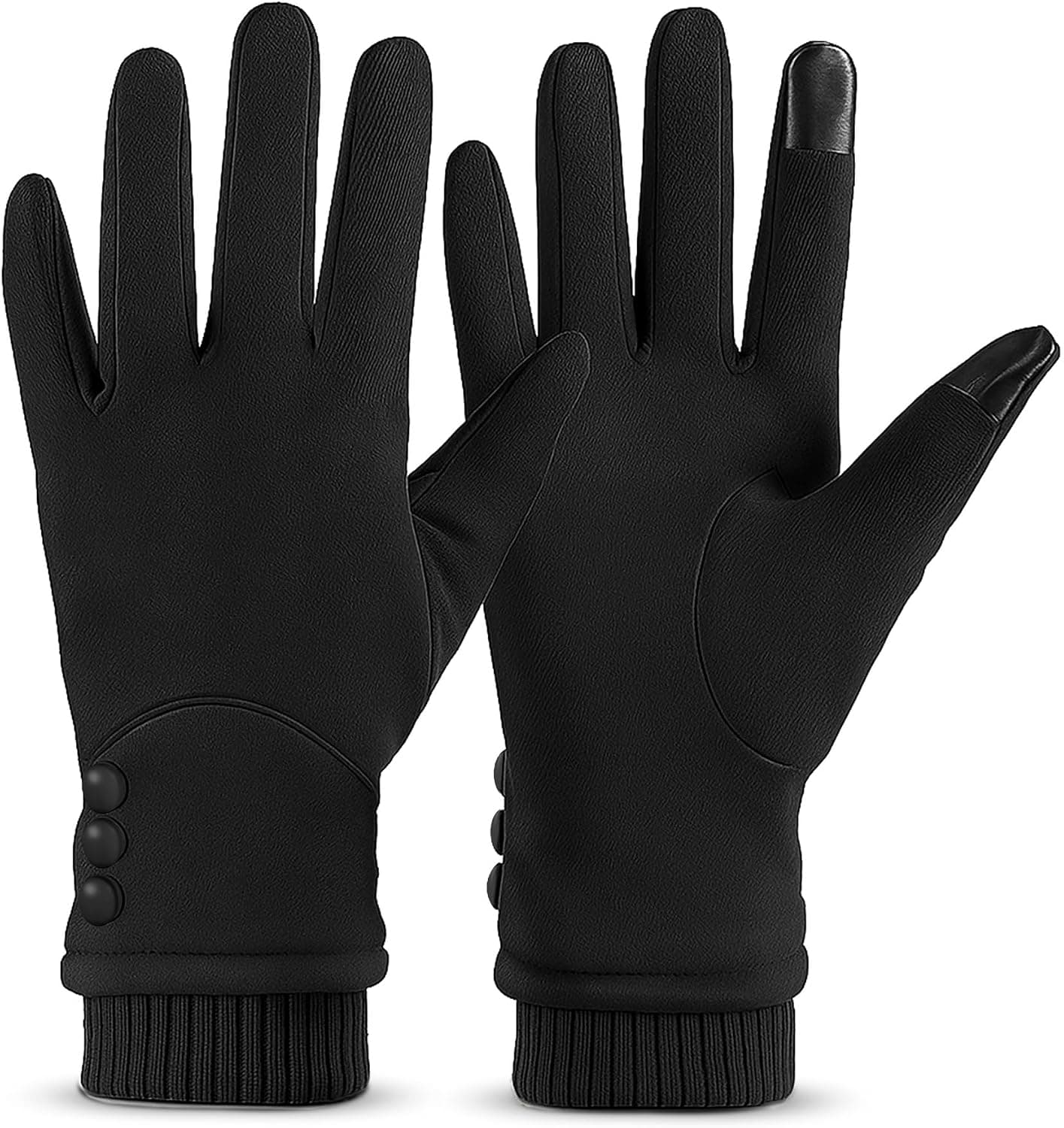 Women's Touch Screen Suede Winter Gloves, Fleece Lined, Black