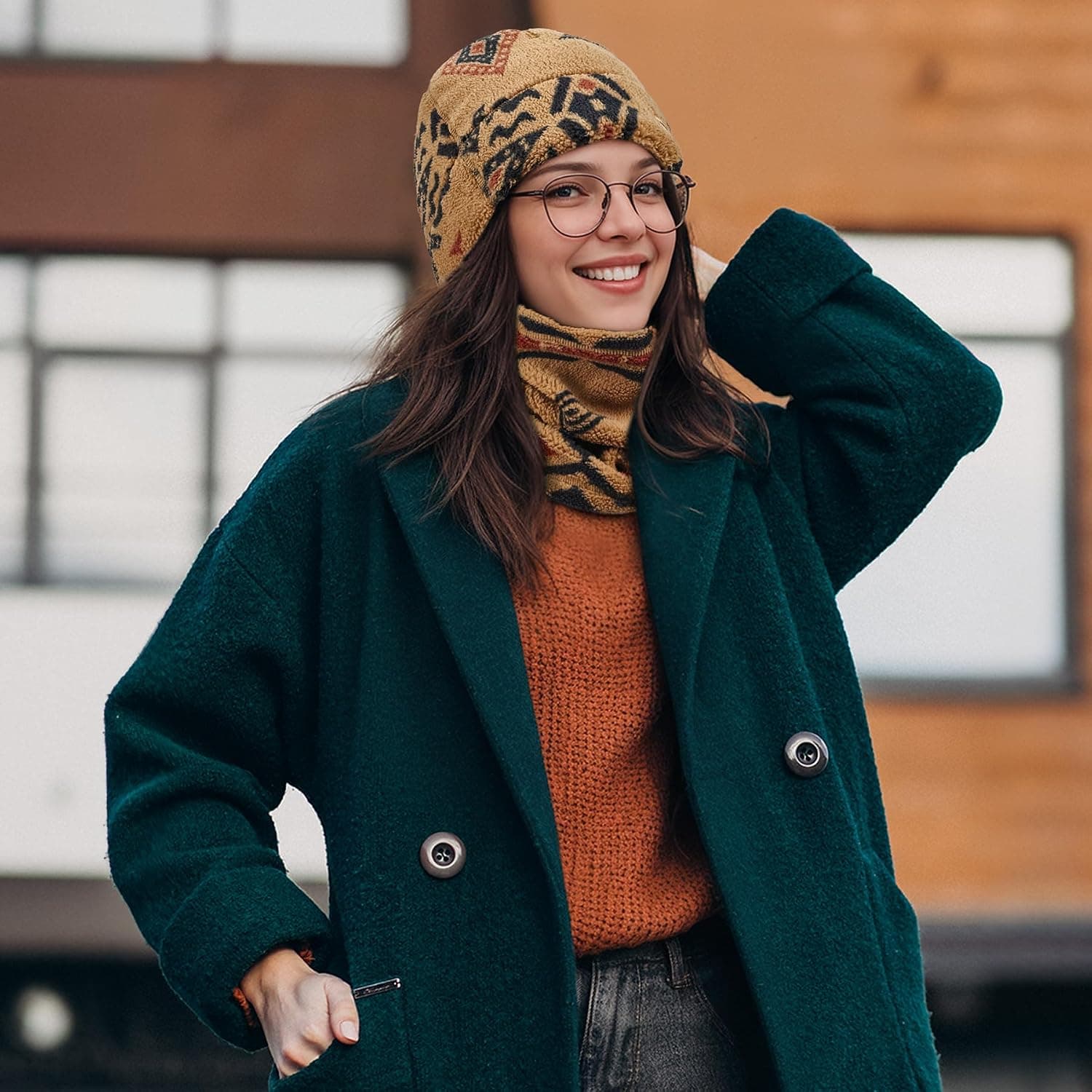 Women's Printed Winter Beanie & Scarf Set — photo 2