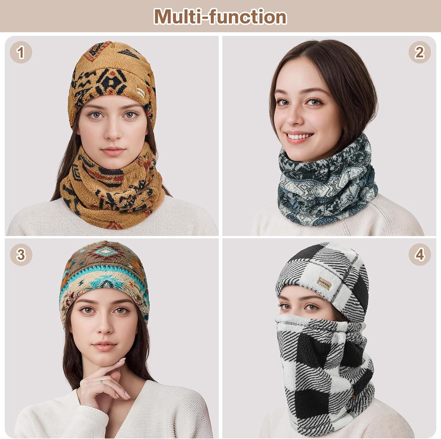 Women's Printed Winter Beanie & Scarf Set — photo 3