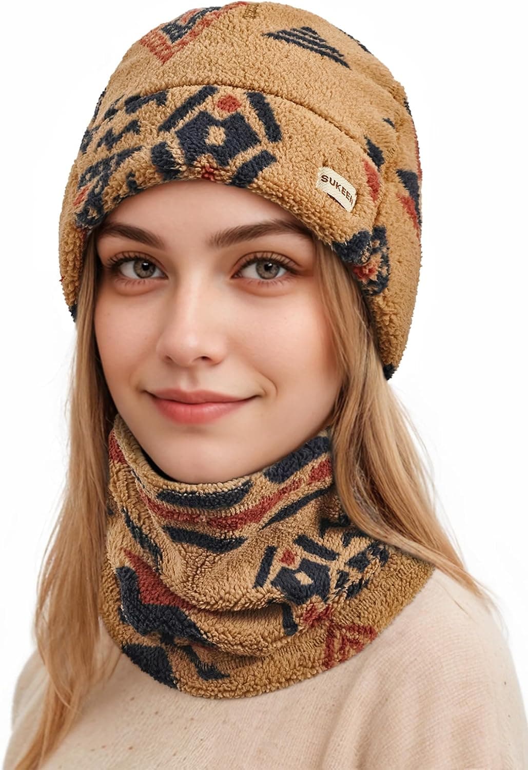 Women's Printed Winter Beanie & Scarf Set