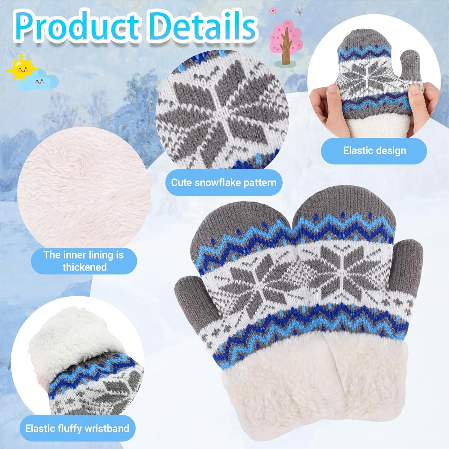 Kids Snowflake Knit Mittens, Ages 3-7 — photo 2
