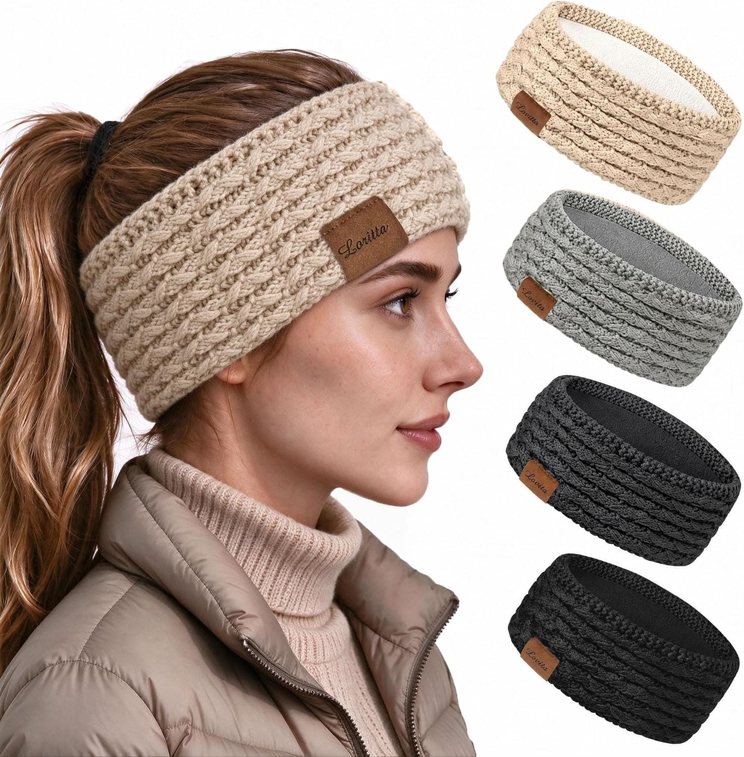 4 Pack Women's Winter Headbands, Thick Fleece Ear Warmers
