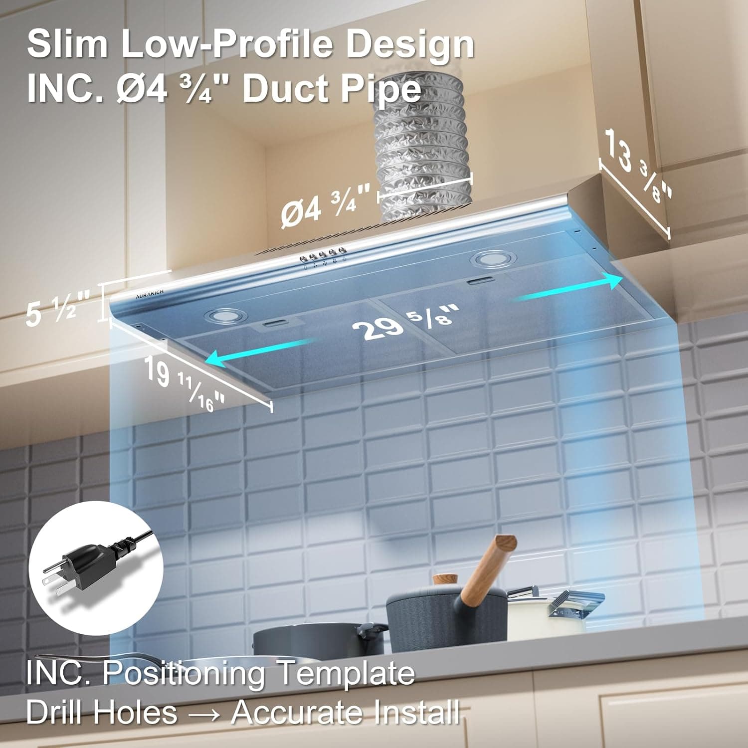 30 in Under-Cabinet Range Hood, 400 CFM Dual Motors — photo 3