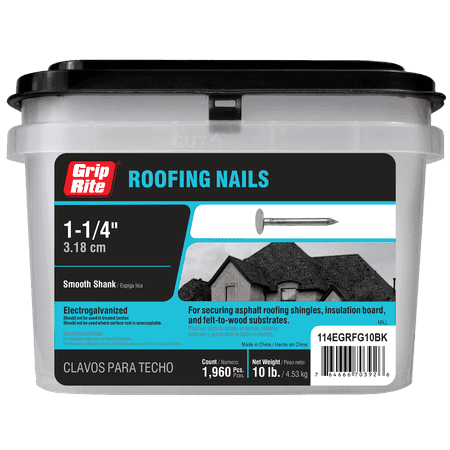 Grip-Rite #11 x 1-1/4 in Electro Galvanized Roofing Nails, 10 lb Bucket