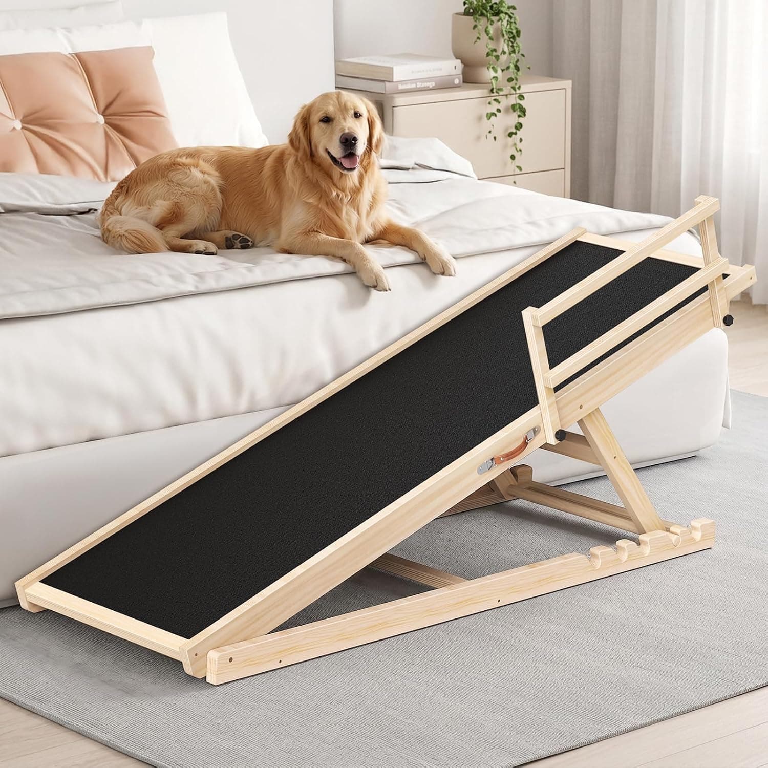 Wooden Dog Ramp for High Beds, Non-Slip Surface