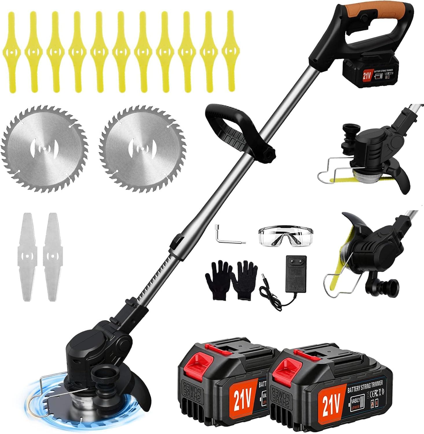 21V Cordless Electric Weed Wacker with 2 4.0Ah Batteries