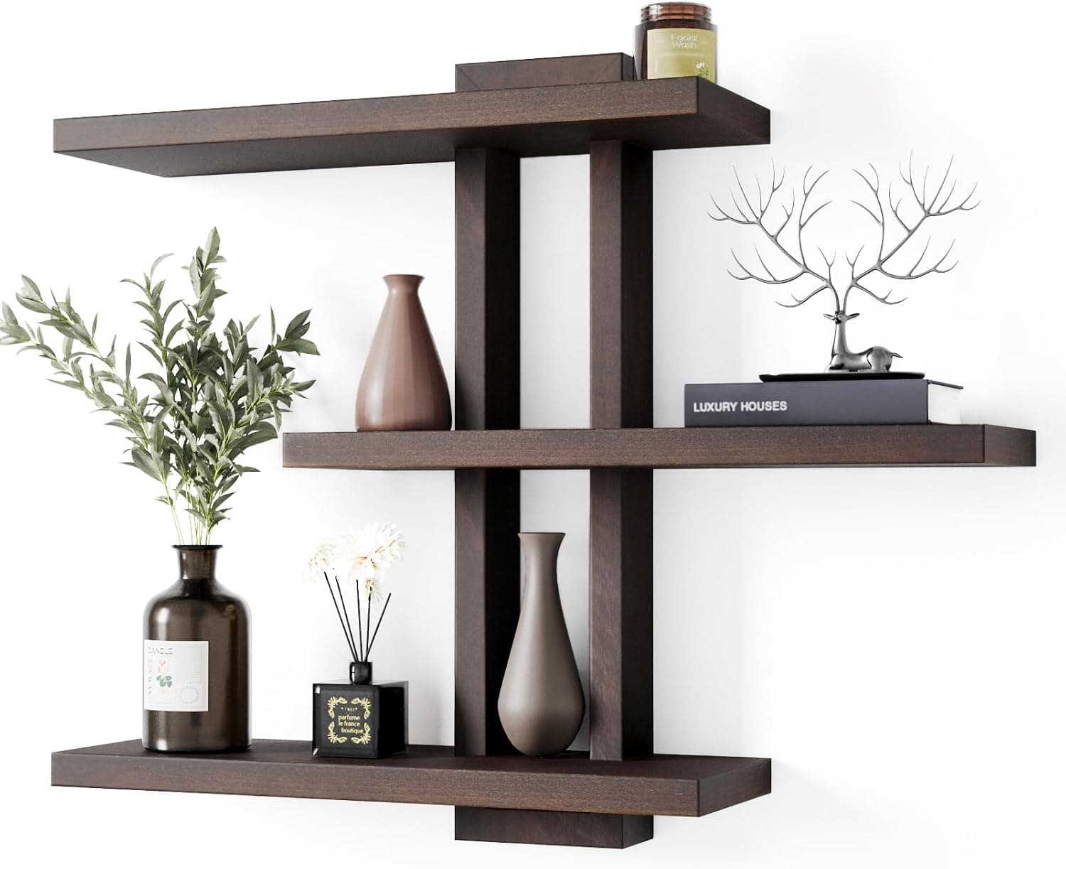 Wood Floating Shelves, Dark Walnut Color, 28.35" x 23" x 5.9"