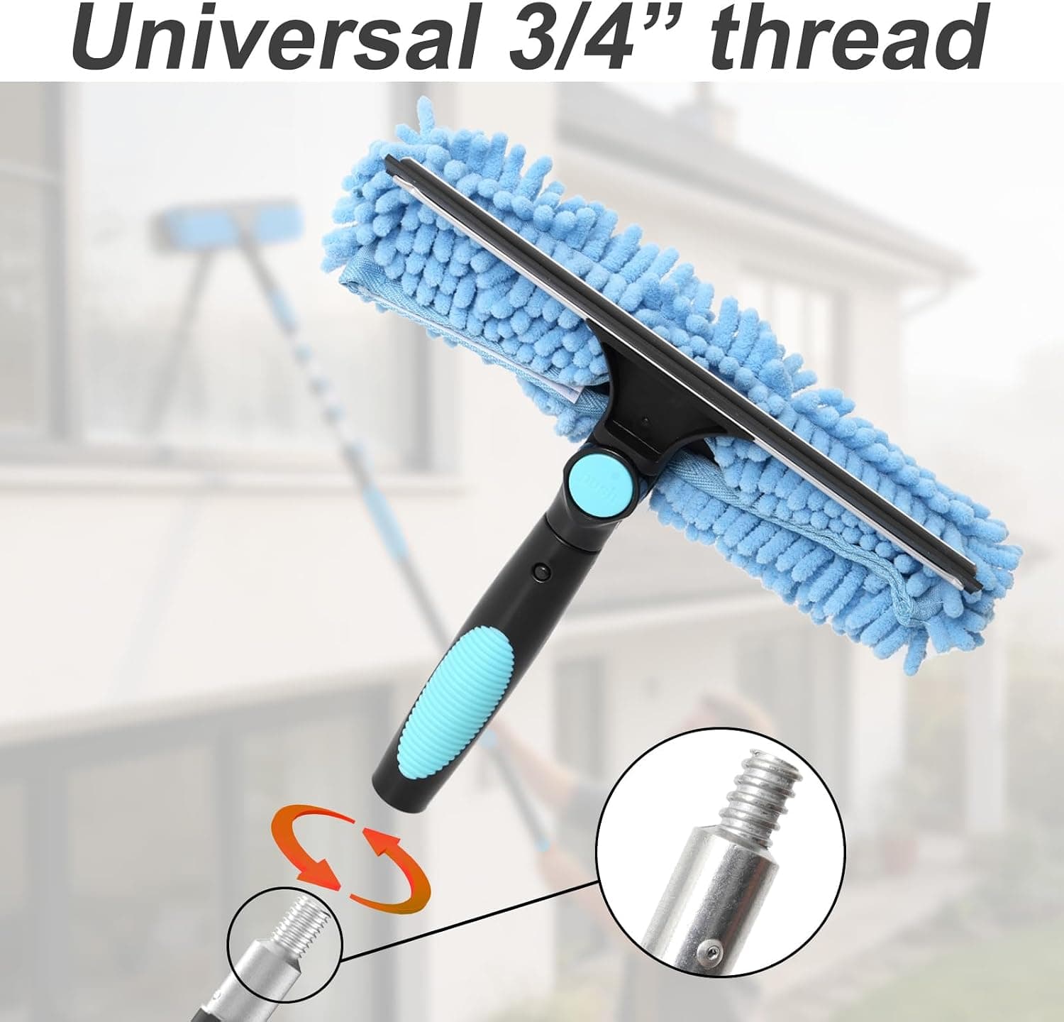 2-in-1 Window Squeegee and Scrubber with Extension Pole, 180° Rotating Head — photo 2