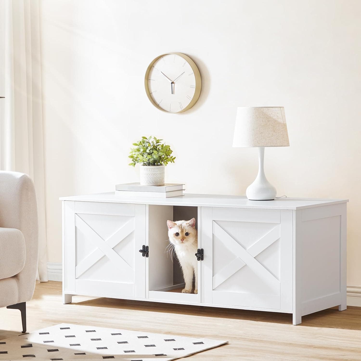 Cat Litter Box Enclosure Cabinet for 2 Cats, White — photo 2