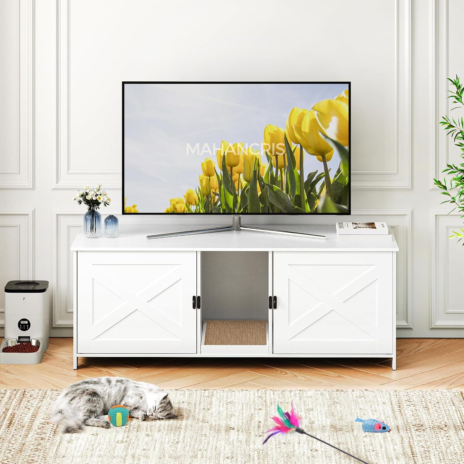 Cat Litter Box Enclosure Cabinet for 2 Cats, White — photo 3