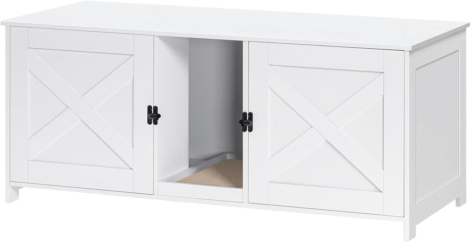Cat Litter Box Enclosure Cabinet for 2 Cats, White