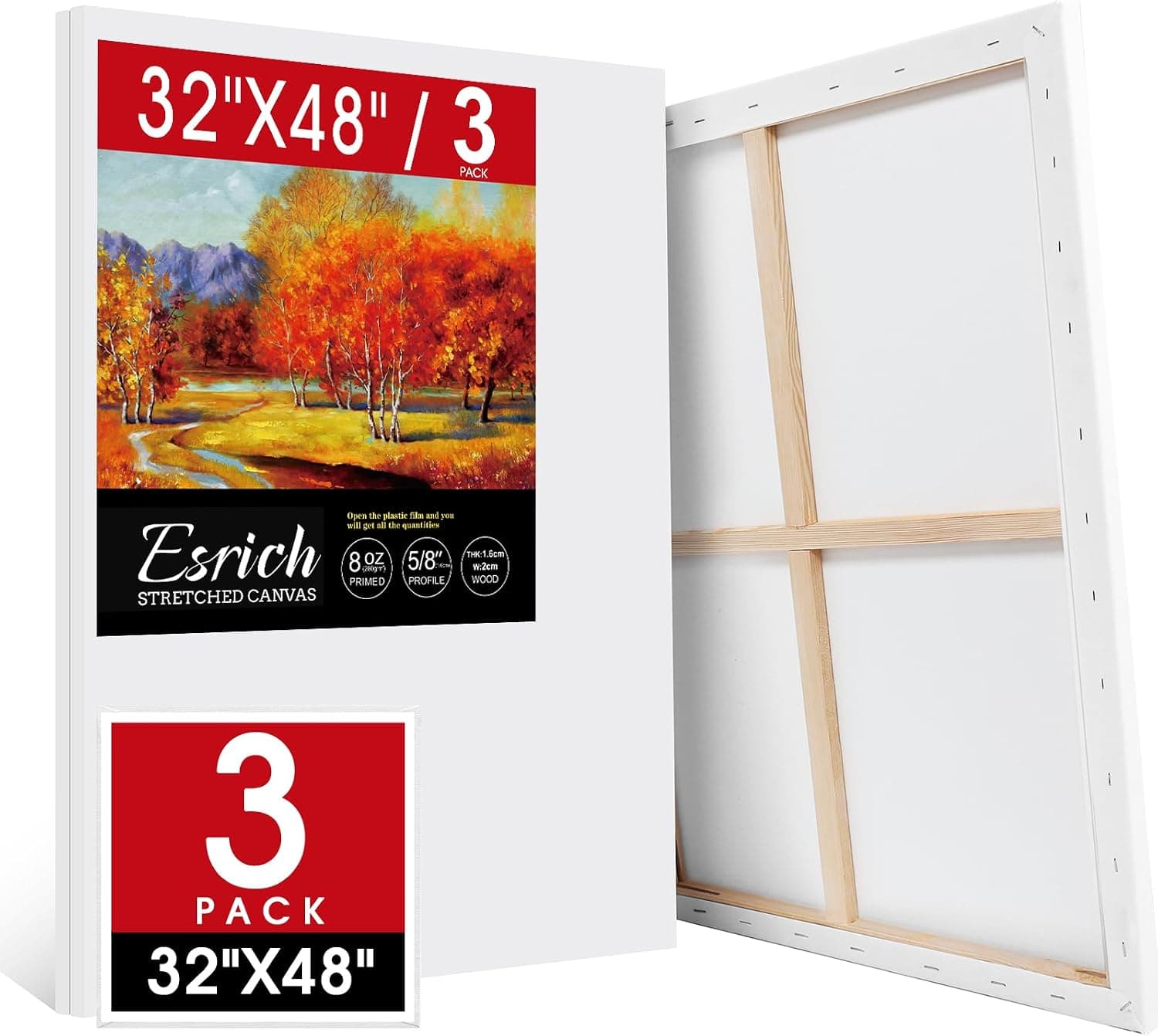 Large Stretched Painting Canvas, 32 x 48 in, 3-Pack