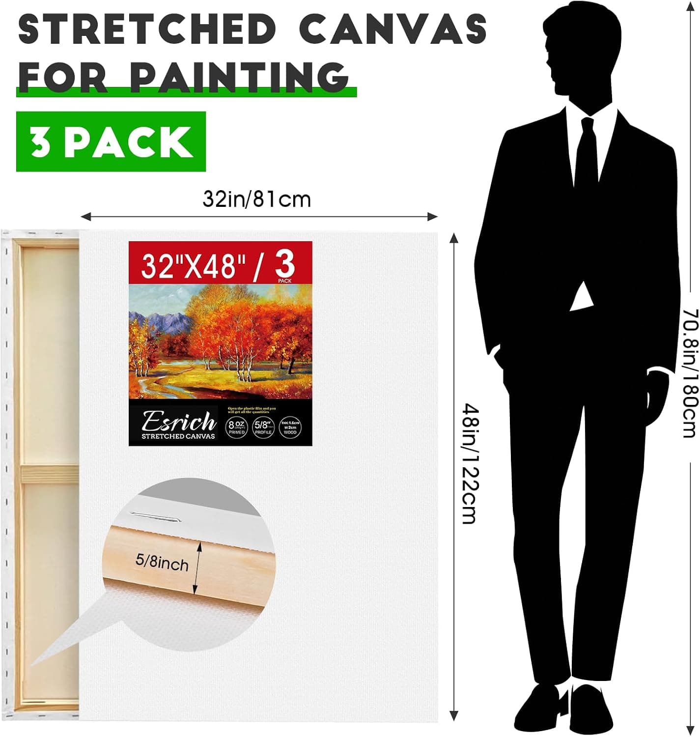 Large Stretched Painting Canvas, 32 x 48 in, 3-Pack — photo 2