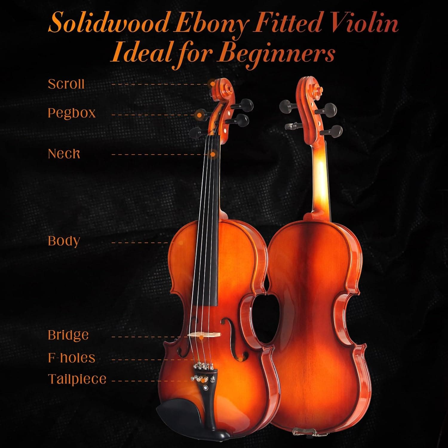 Beginner Violin Set, 1/2 Size, CVN-300 with Case and Bow — photo 2