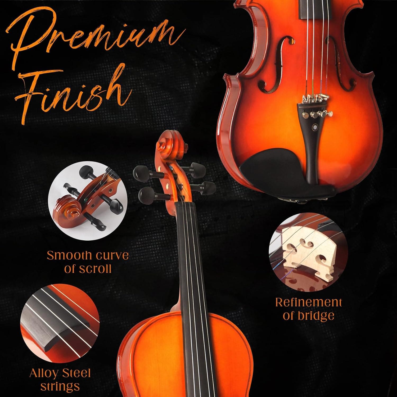 Beginner Violin Set, 1/2 Size, CVN-300 with Case and Bow — photo 3