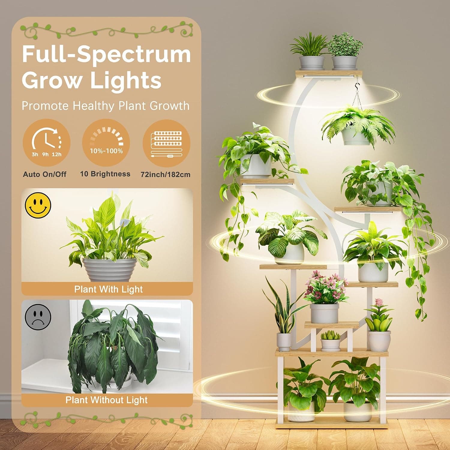 8-Tier Corner Plant Stand with Grow Lights, Indoor — photo 2