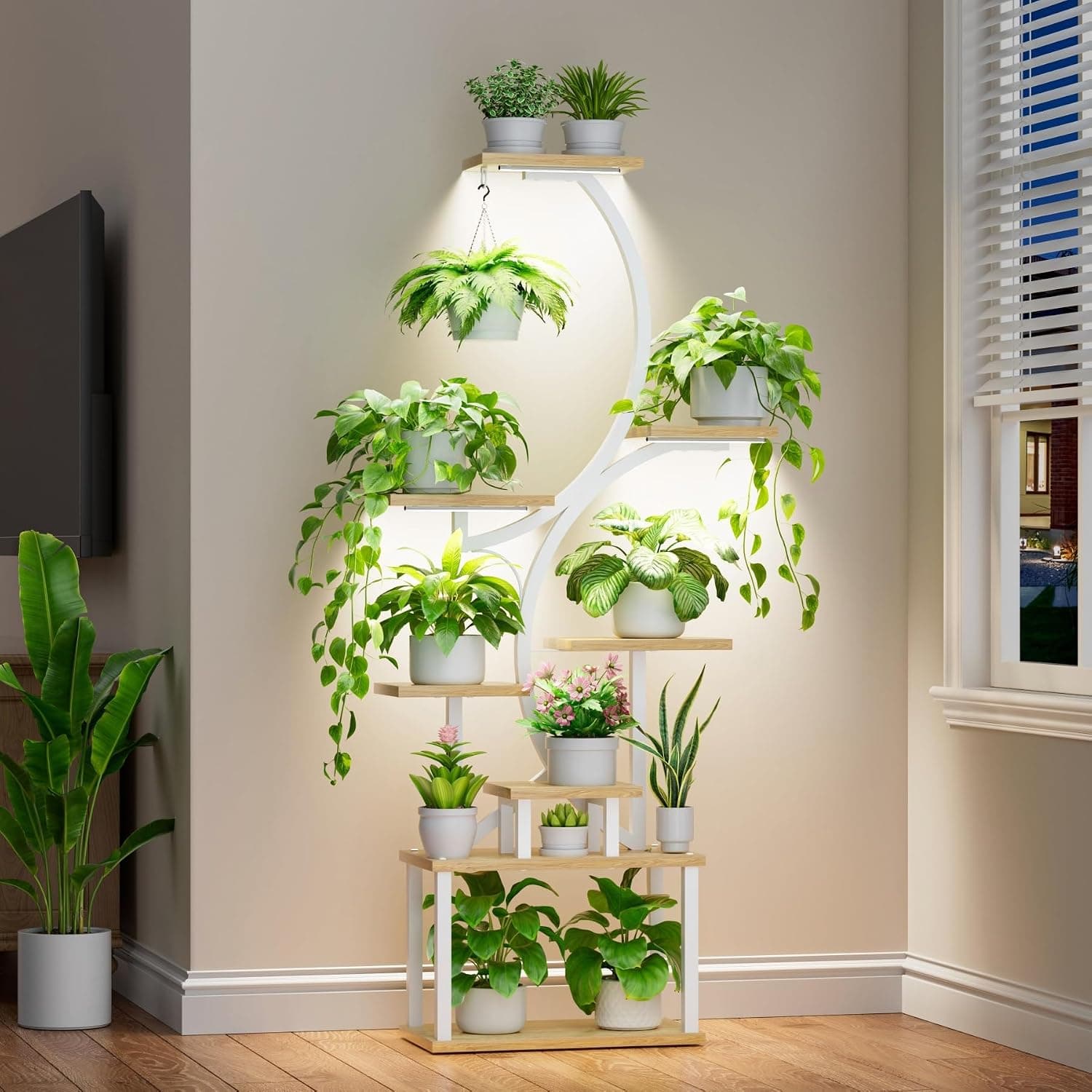 8-Tier Corner Plant Stand with Grow Lights, Indoor — photo 3