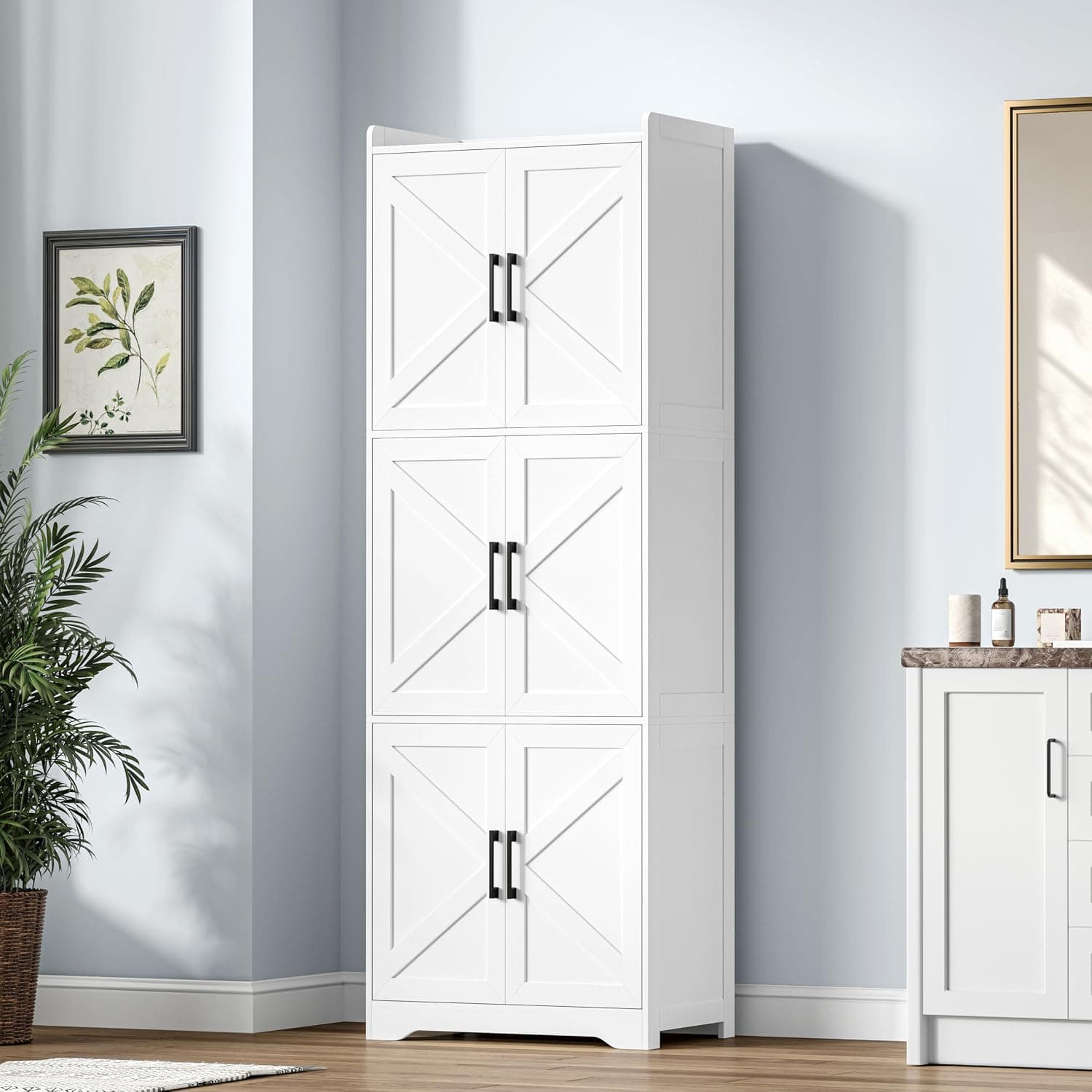 Tall Bathroom Storage Cabinet with 6 Doors, 60.2 in H, White