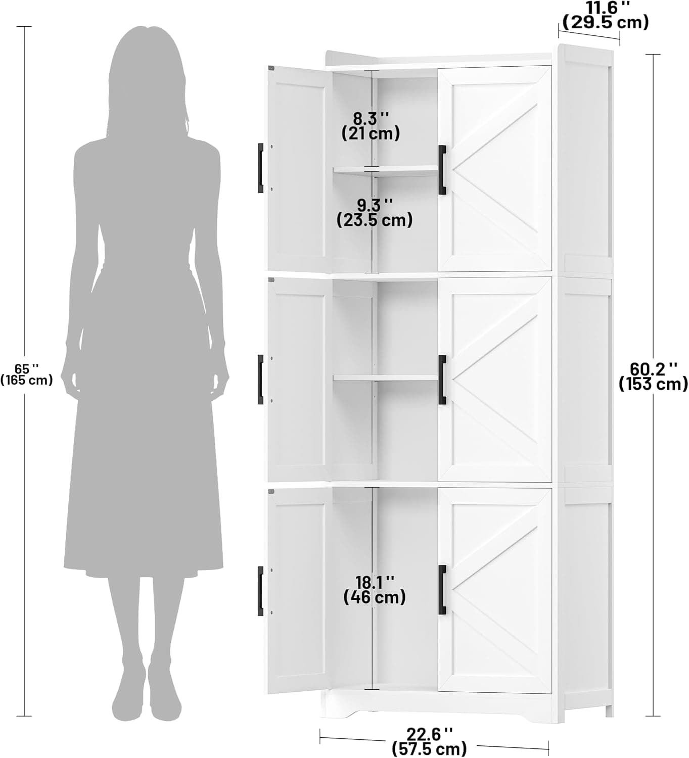 Tall Bathroom Storage Cabinet with 6 Doors, 60.2 in H, White — photo 2