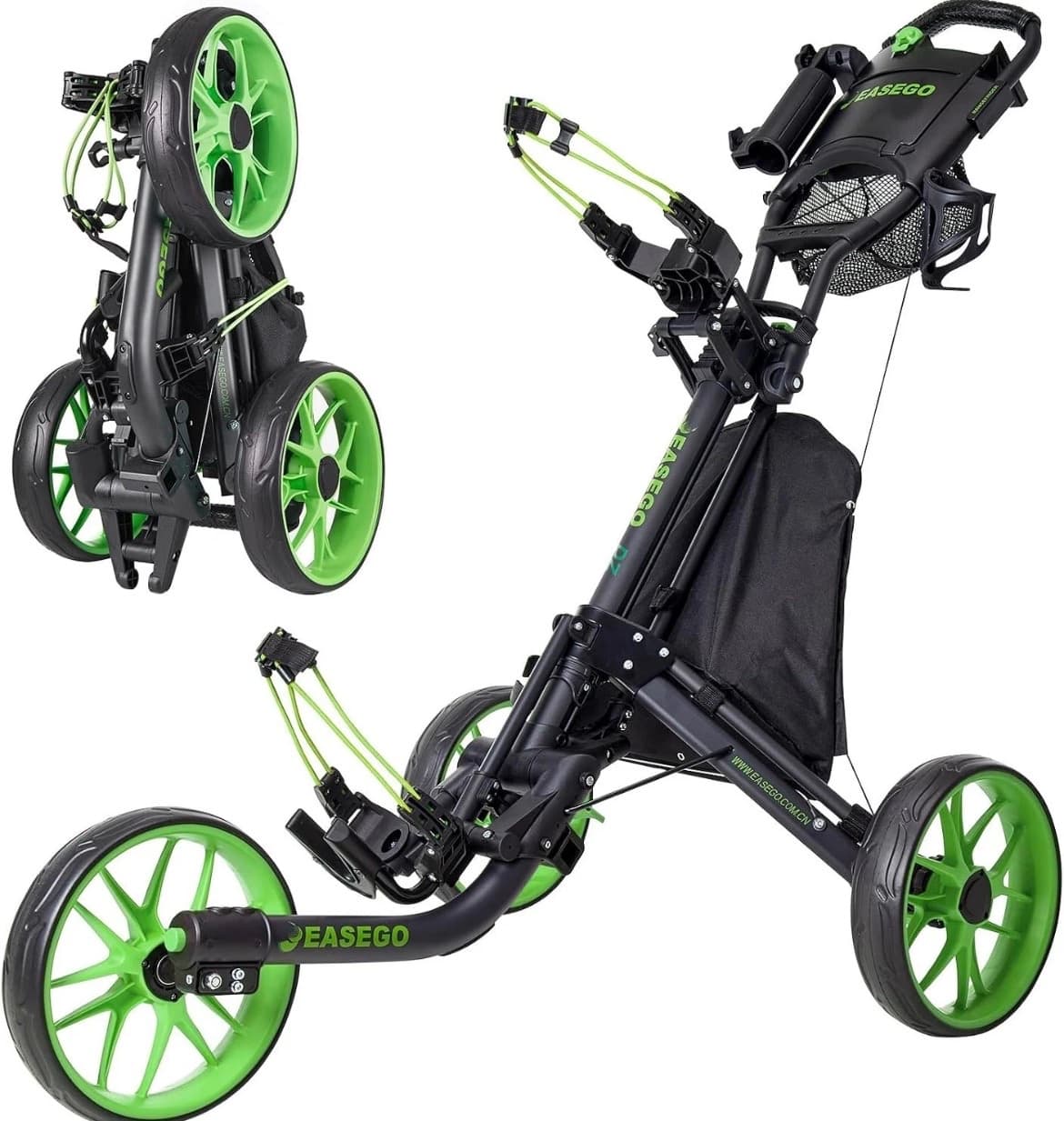 3-Wheel Golf Push Cart with 360° Swivel Front Wheel, Phone, Cup and Umbrella Holders