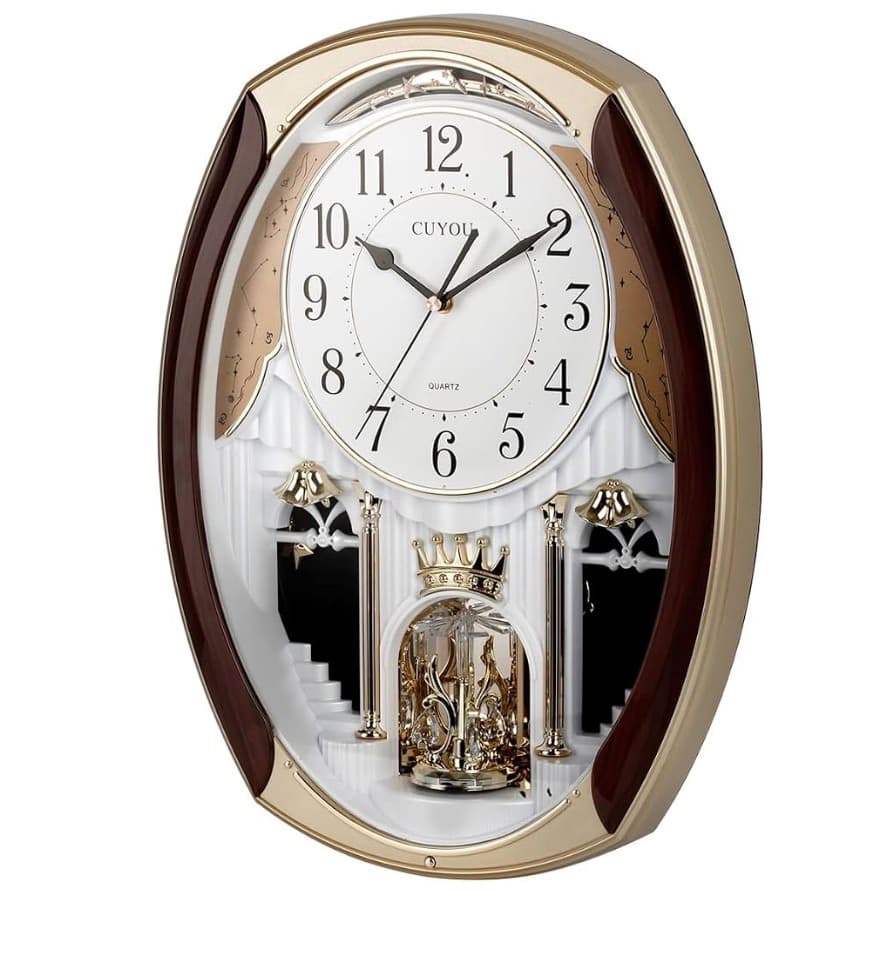 Musical Motion Chime Wall Clock with Rotating Pendulum, 18 Melodies (Has Crack, Pictured)