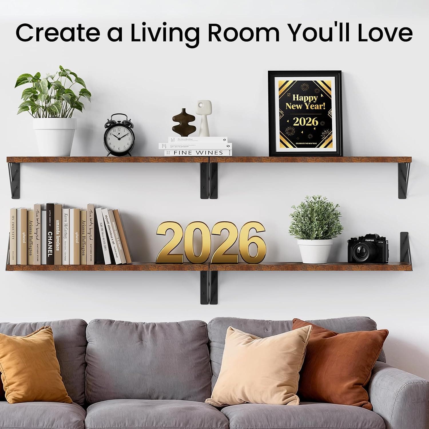 Wall Mounted Floating Shelves, 22.4 in, Rustic Brown, Set of 4 — photo 2