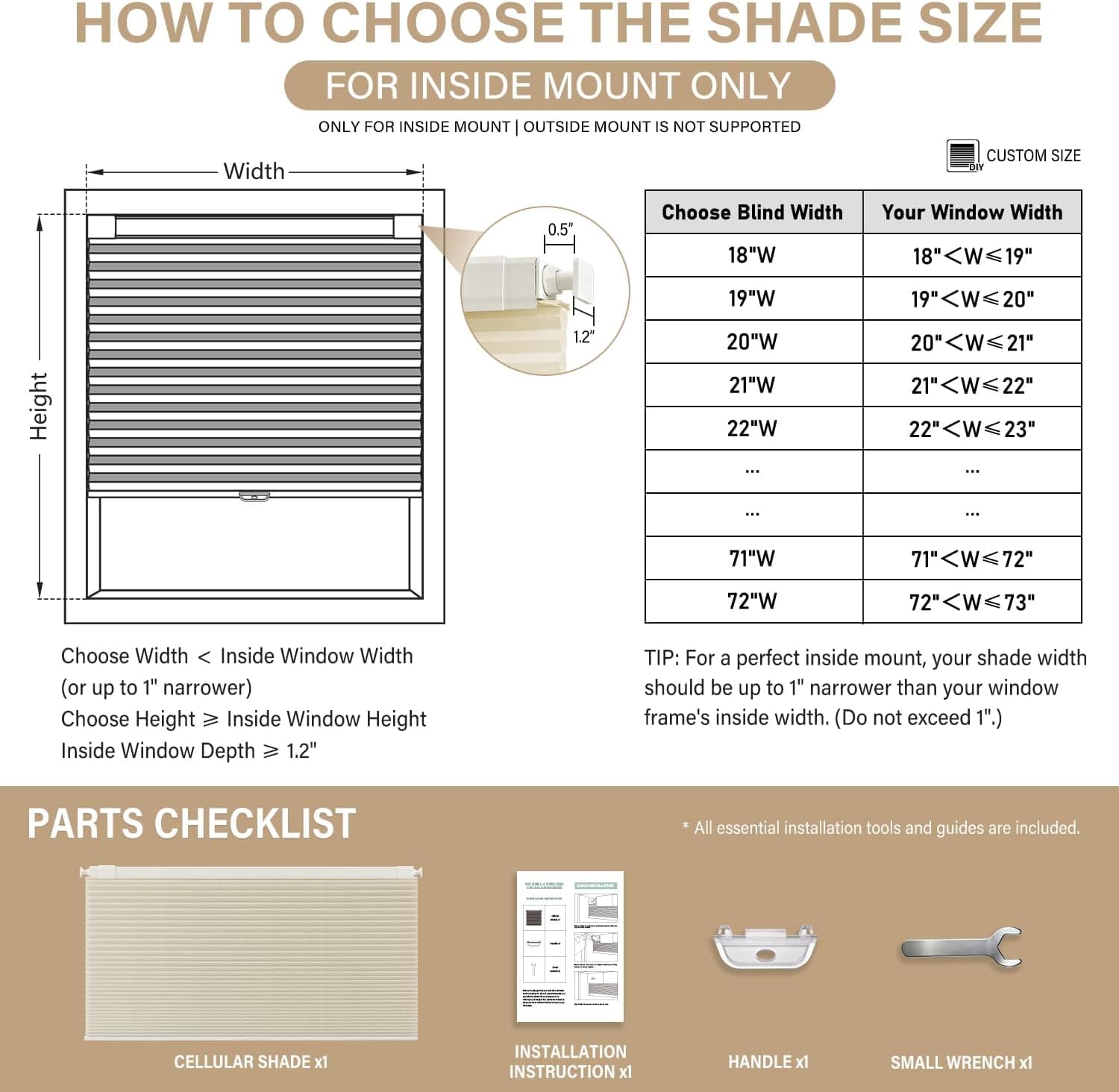 No Drill Cordless Light Filtering Cellular Shade, 46 W x 64 H in, Beige — photo 3