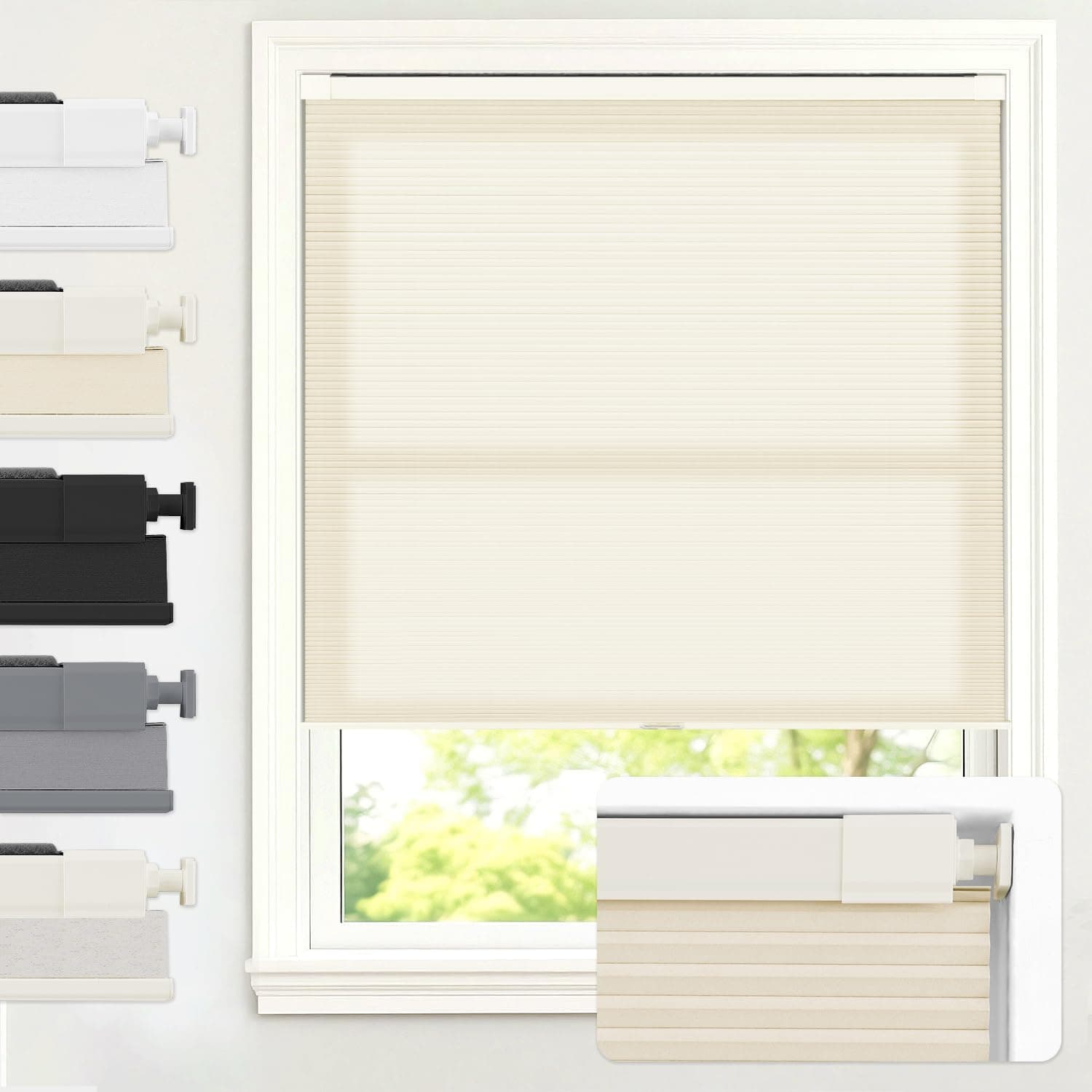 No Drill Cordless Light Filtering Cellular Shade, 46 W x 64 H in, Beige