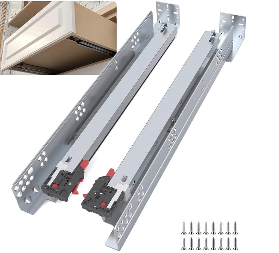 Soft Close Concealed Undermount Drawer Slides with Locking Clips, 2-Pack