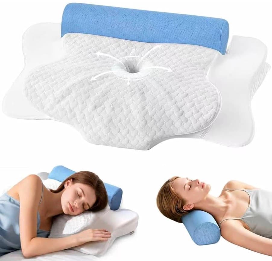 Ergonomic Memory Foam Cervical Pillow, 2-in-1 Detachable Bolster