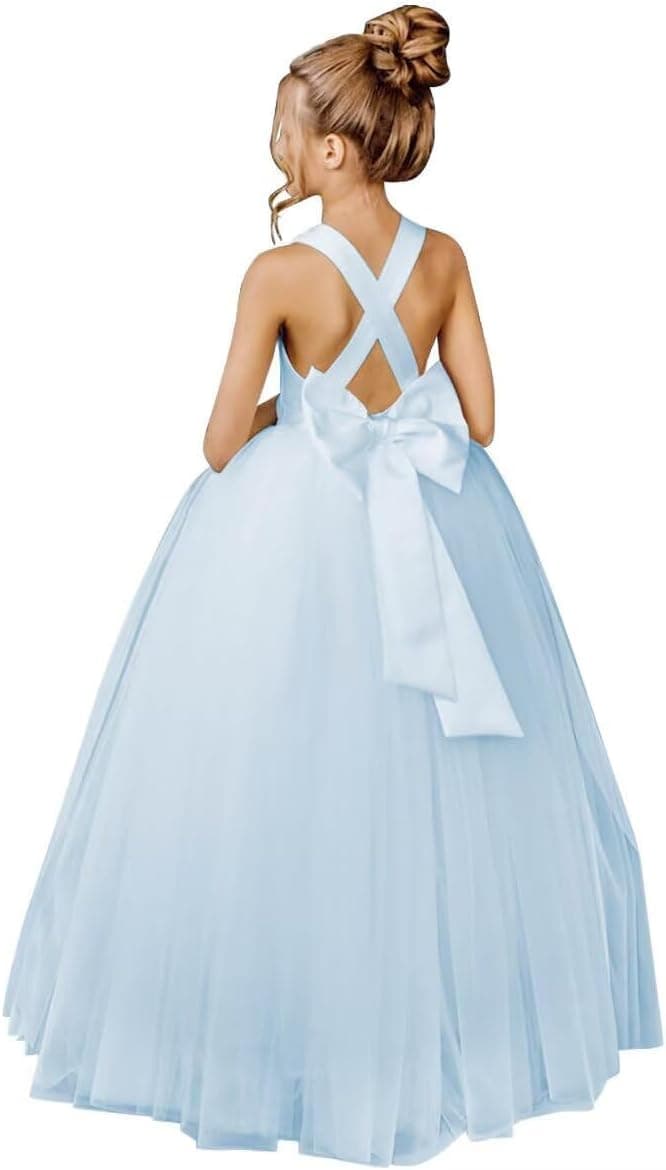 Girls Puffy Tulle Flower Girl Pageant Dress, Floor Length
