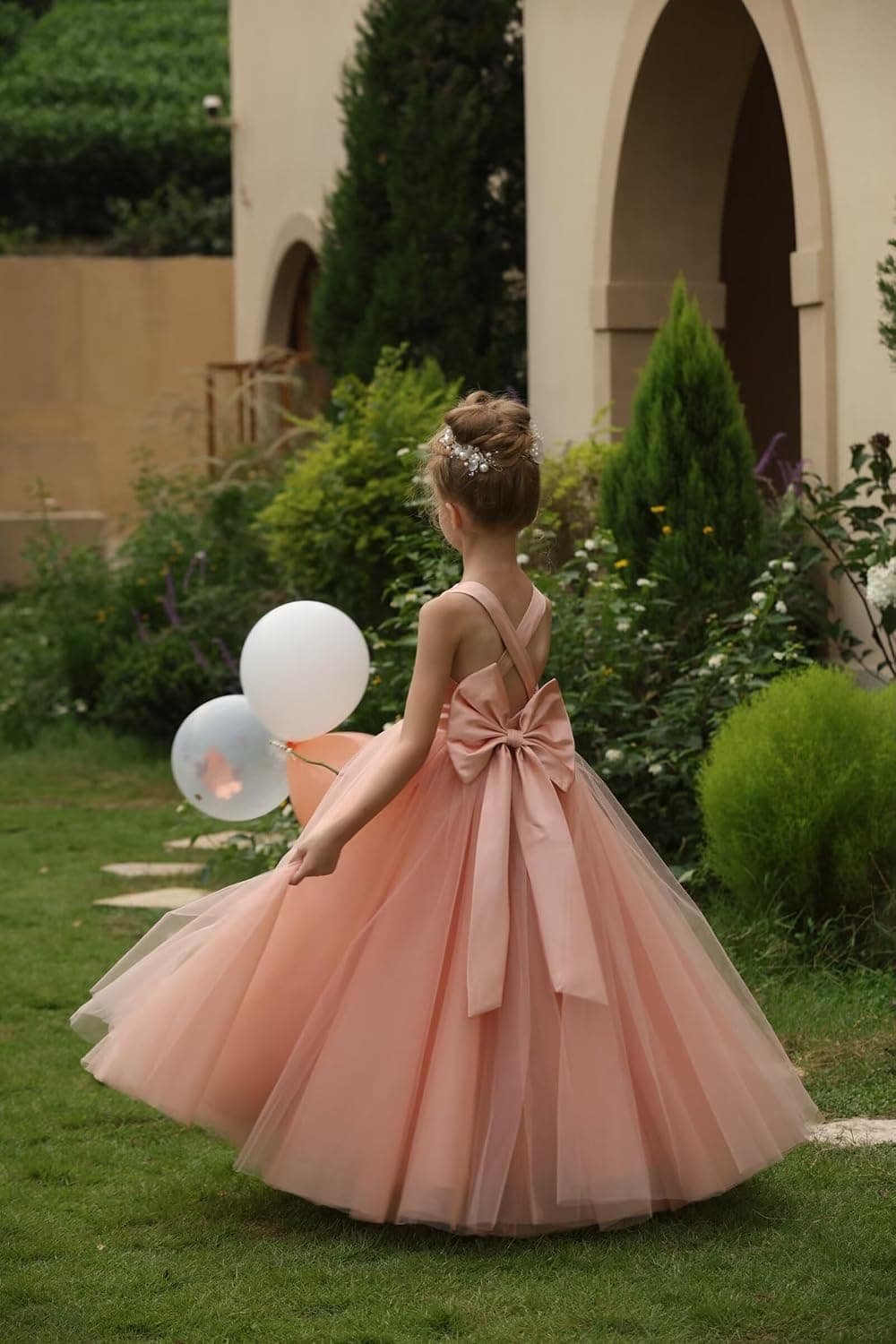 Girls Puffy Tulle Flower Girl Pageant Dress, Floor Length — photo 2