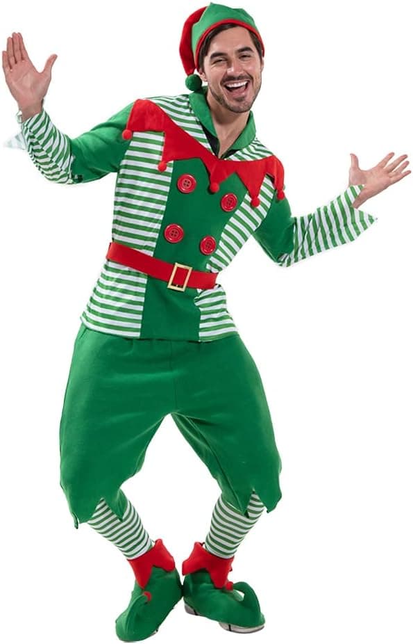Men's Christmas Elf Costume, Red and Green