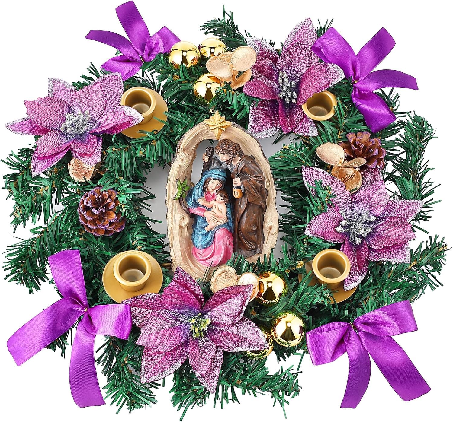 Christmas Advent Wreath Candle Holder, Purple, No Candles