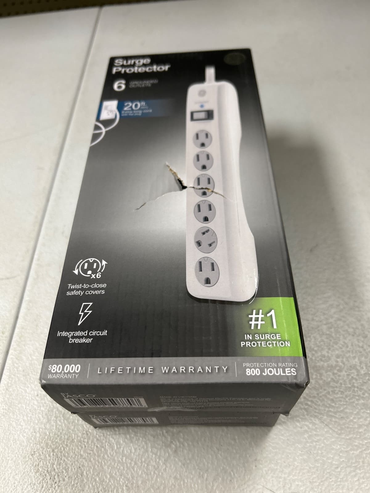 GE 6-Outlet Surge Protector Power Strip, 20 ft Cord, 800 Joules, 2-Pack — photo 2