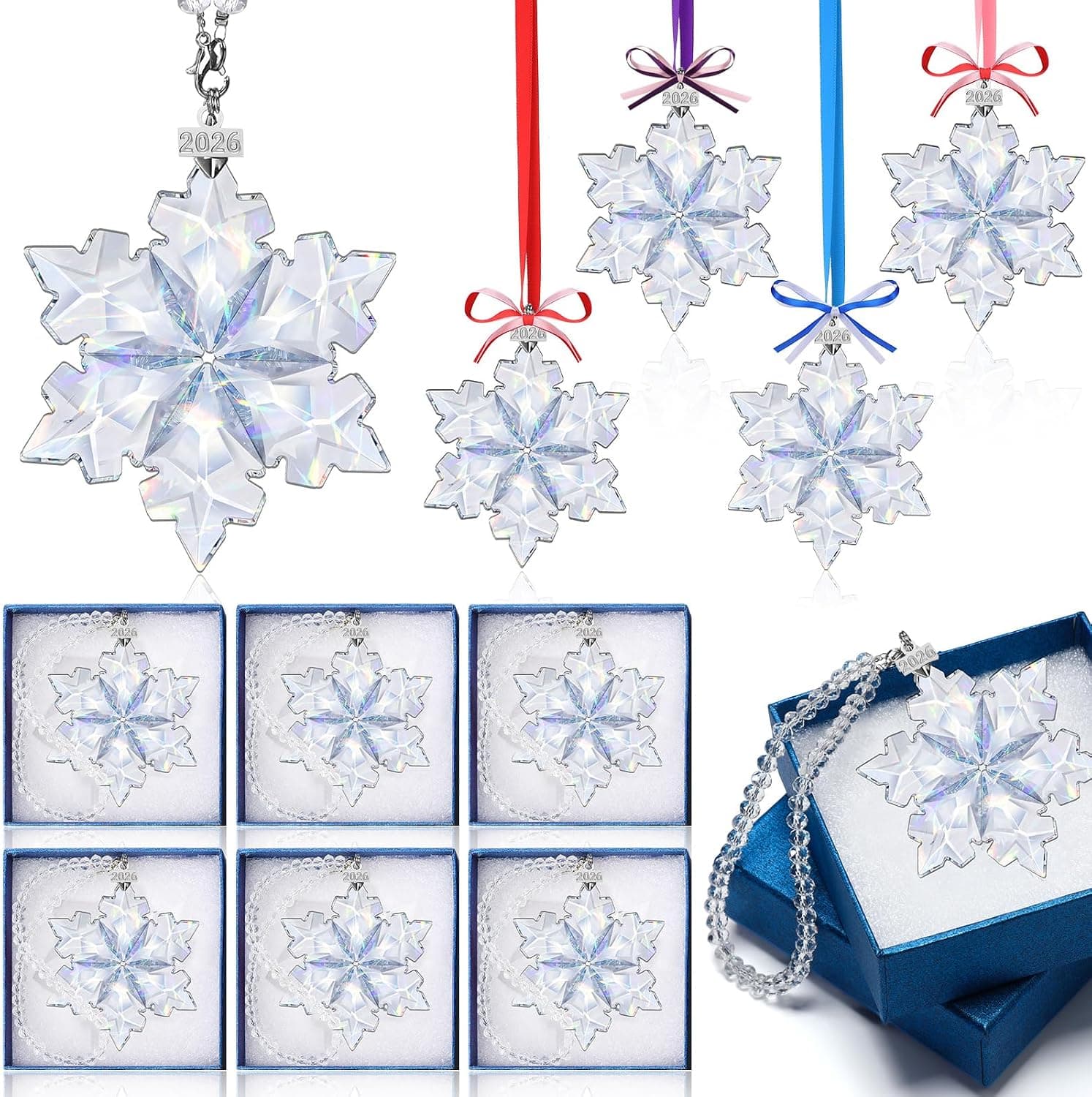 Crystal Glass Snowflake Christmas Ornaments, 10 Sets