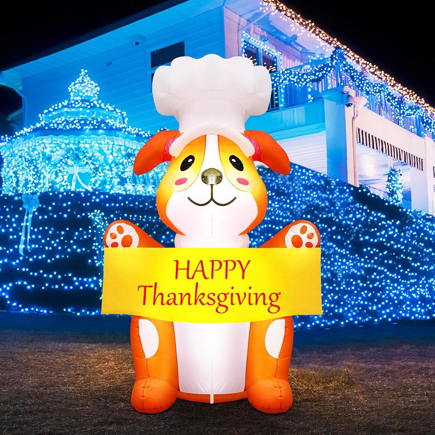 Thanksgiving Inflatable Dog Yard Decoration, 5 ft