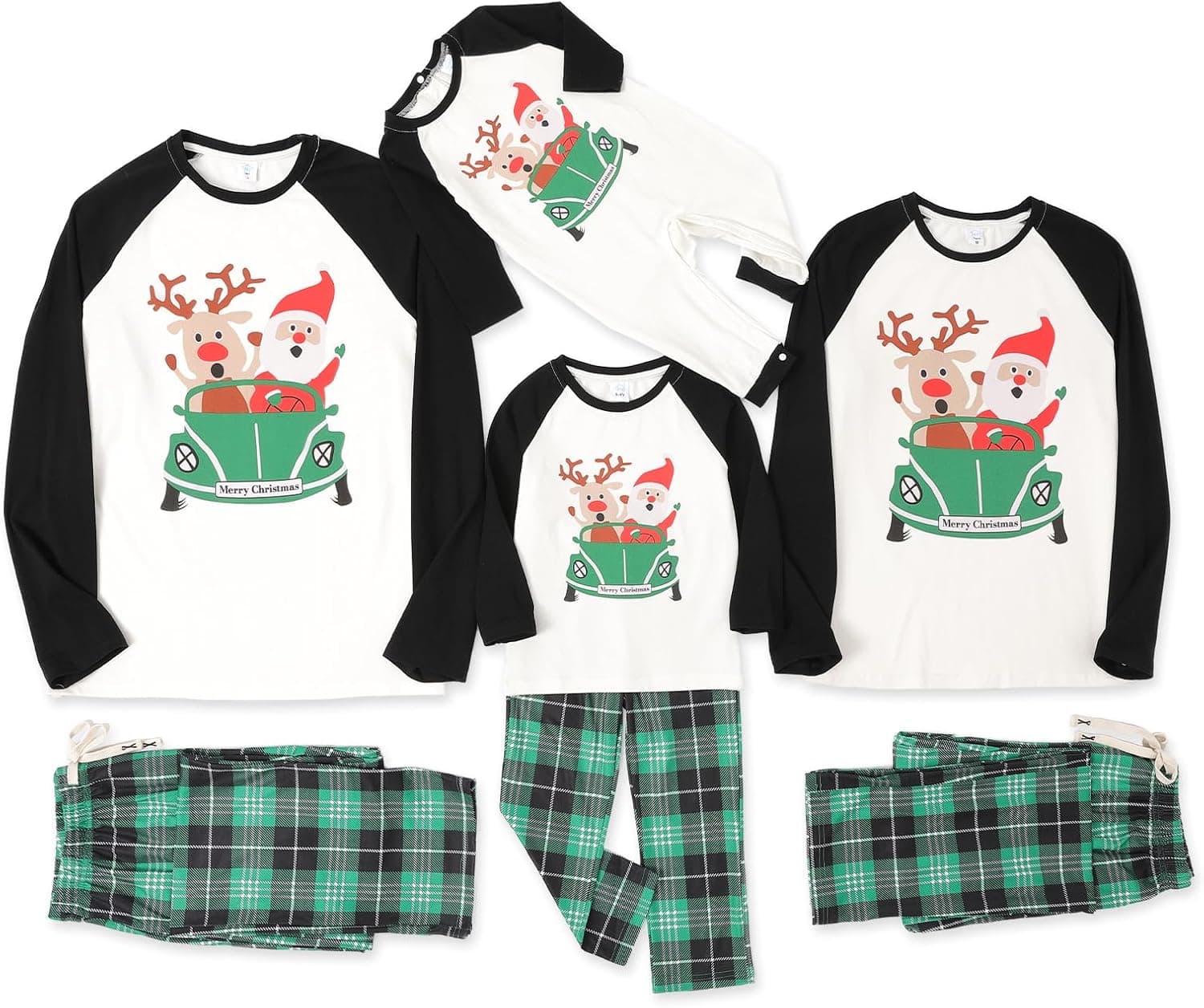 Family Matching Christmas Pajamas, Santa Reindeer Top, Plaid Pants, 2XL