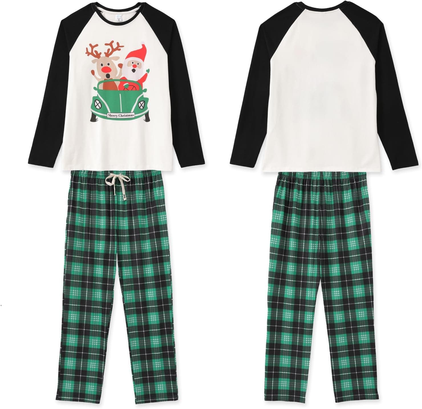 Family Matching Christmas Pajamas, Santa Reindeer Top, Plaid Pants, 2XL — photo 3
