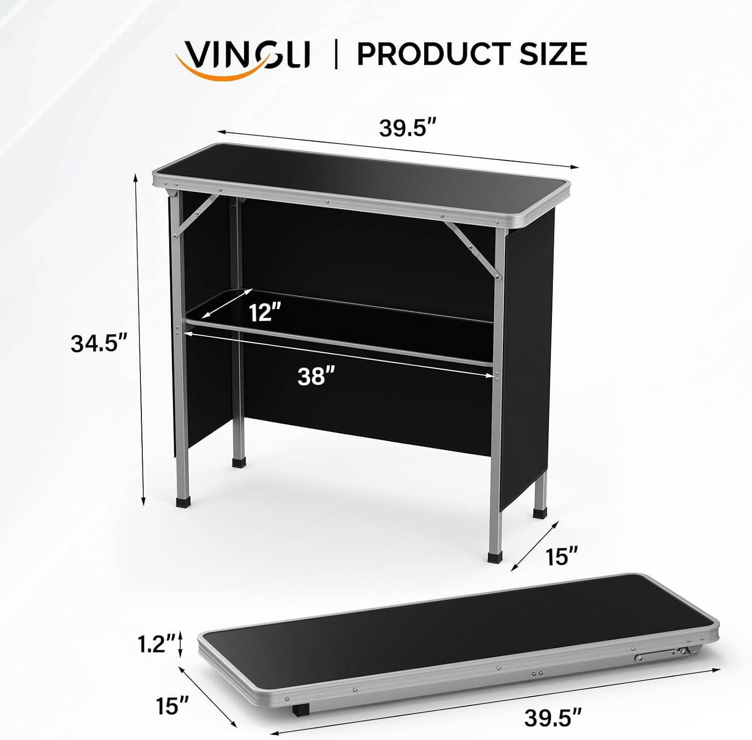 Portable 2-Tier Folding Bar Table with Carry Bag — photo 2