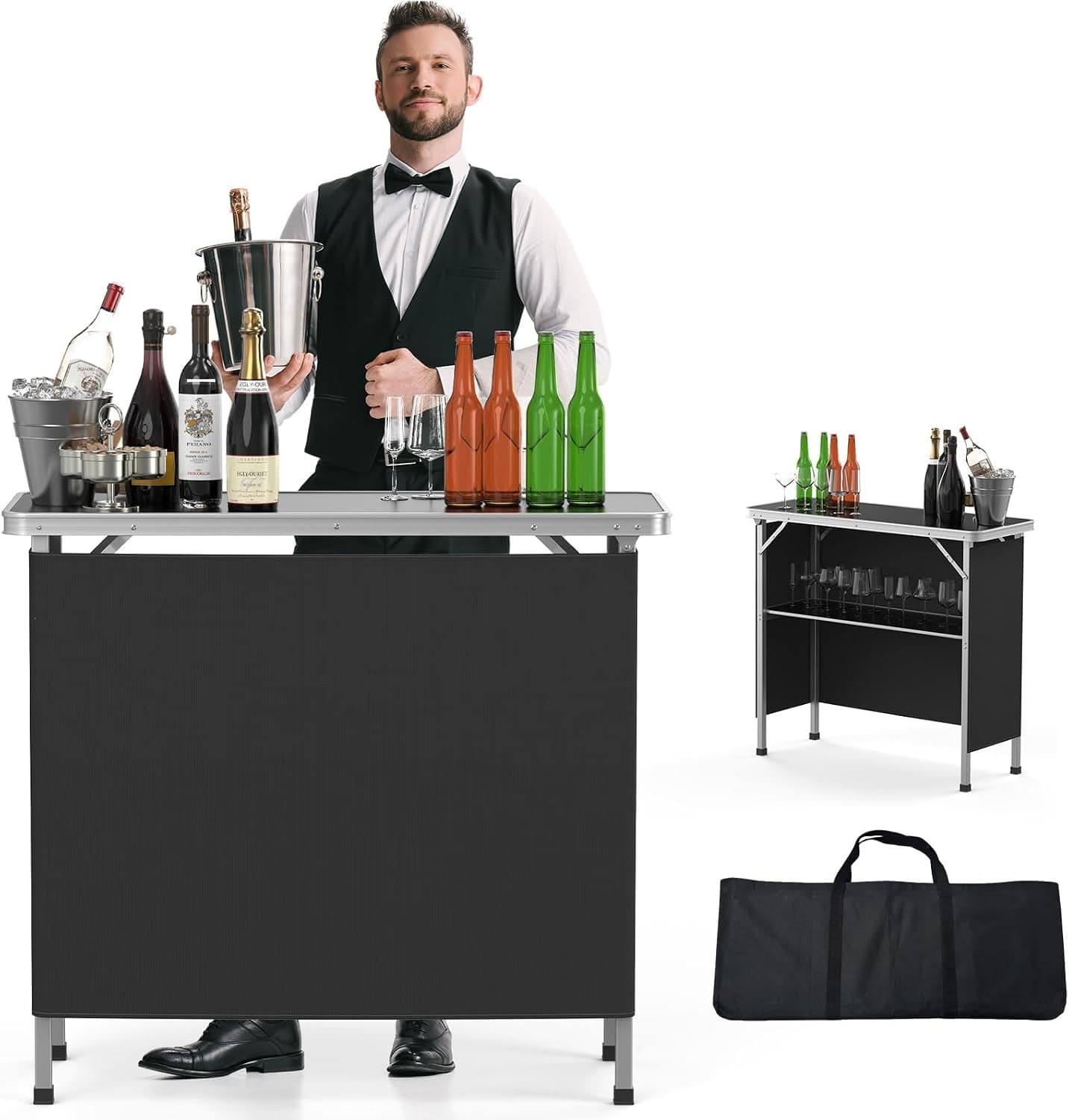 Portable 2-Tier Folding Bar Table with Carry Bag