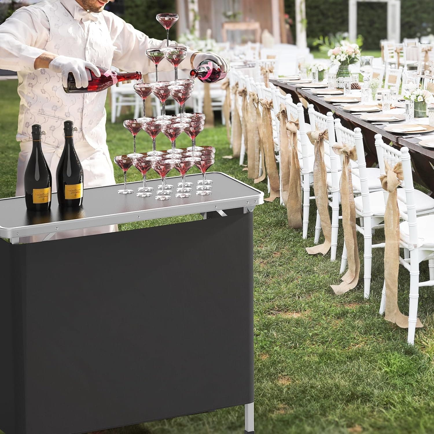 Portable 2-Tier Folding Bar Table with Carry Bag — photo 3