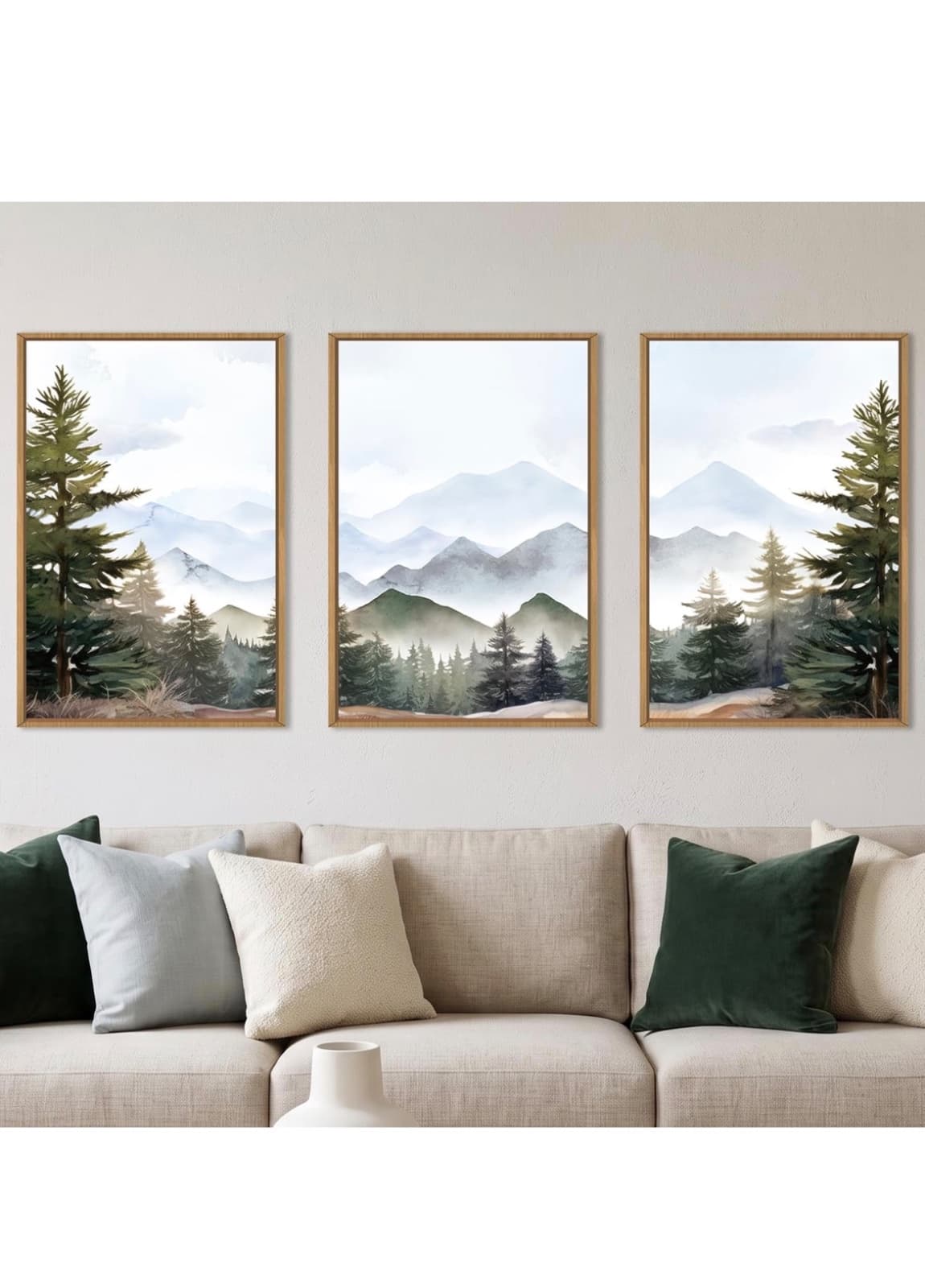 Misty Mountain Forest Framed Canvas Wall Art, 24 x 36 in, Set of 3