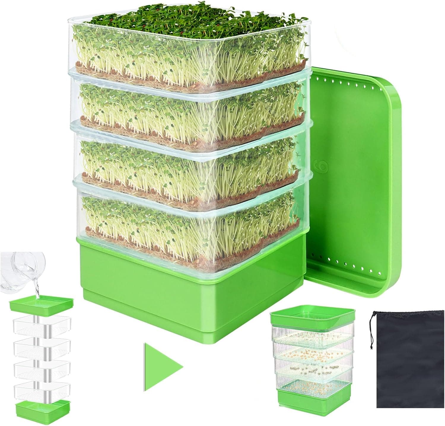 4-Tier Seed Sprouting Kit with Drain Holes and Drain Tray
