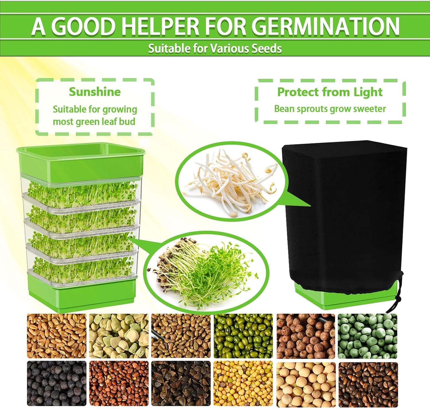 4-Tier Seed Sprouting Kit with Drain Holes and Drain Tray — photo 3