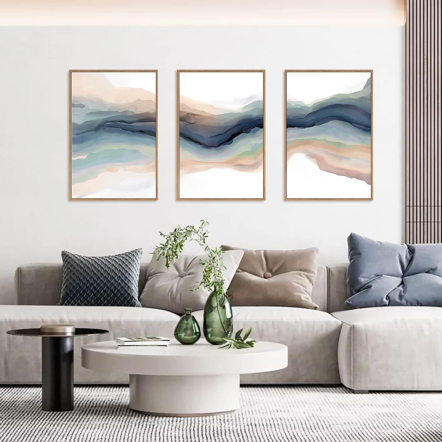 Blue Abstract Watercolor Framed Wall Art, 24 x 36 in, Set of 3 — photo 3